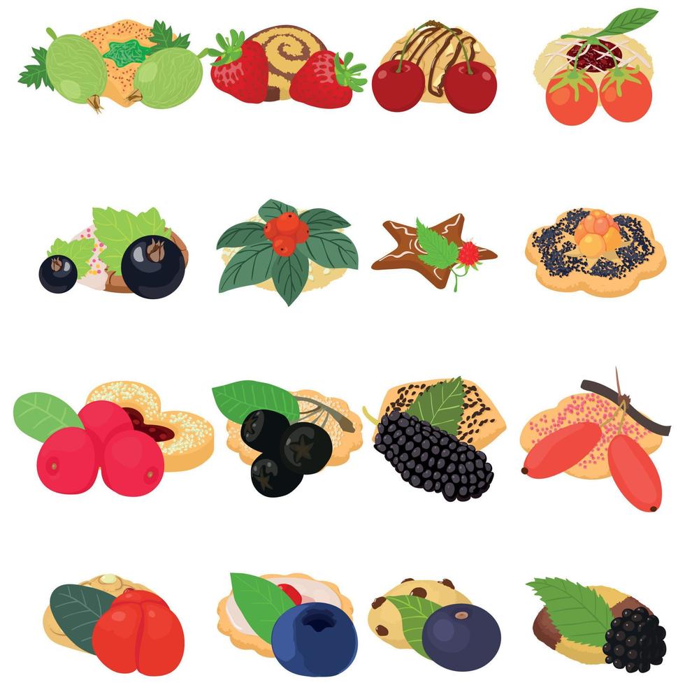 fruitkoekje iconen set, isometrische stijl vector