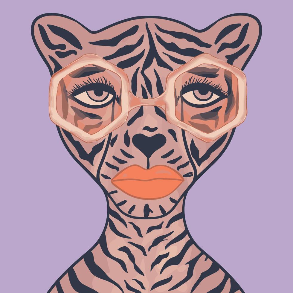 tijger gezicht meisje glamour vrouwen moderne kunst vector