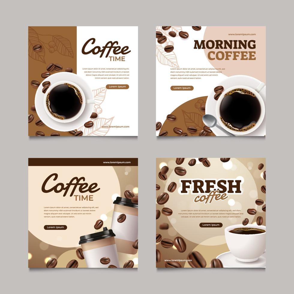 set van sociale media voor koffie vector