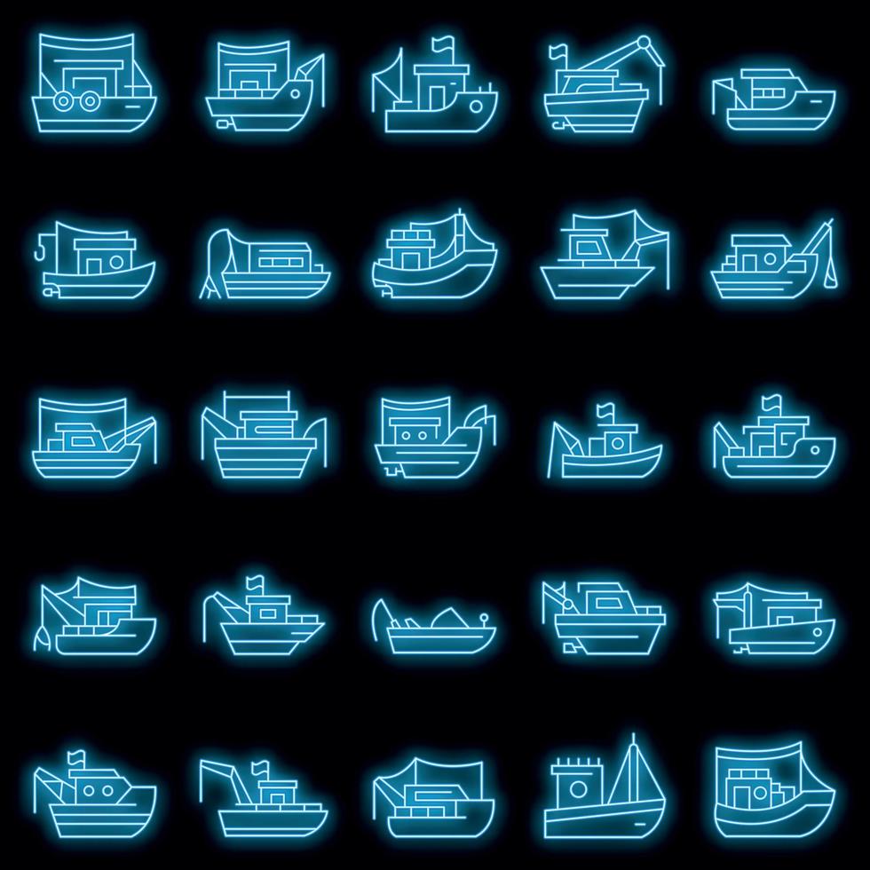 vissersboot pictogrammen instellen vector neon