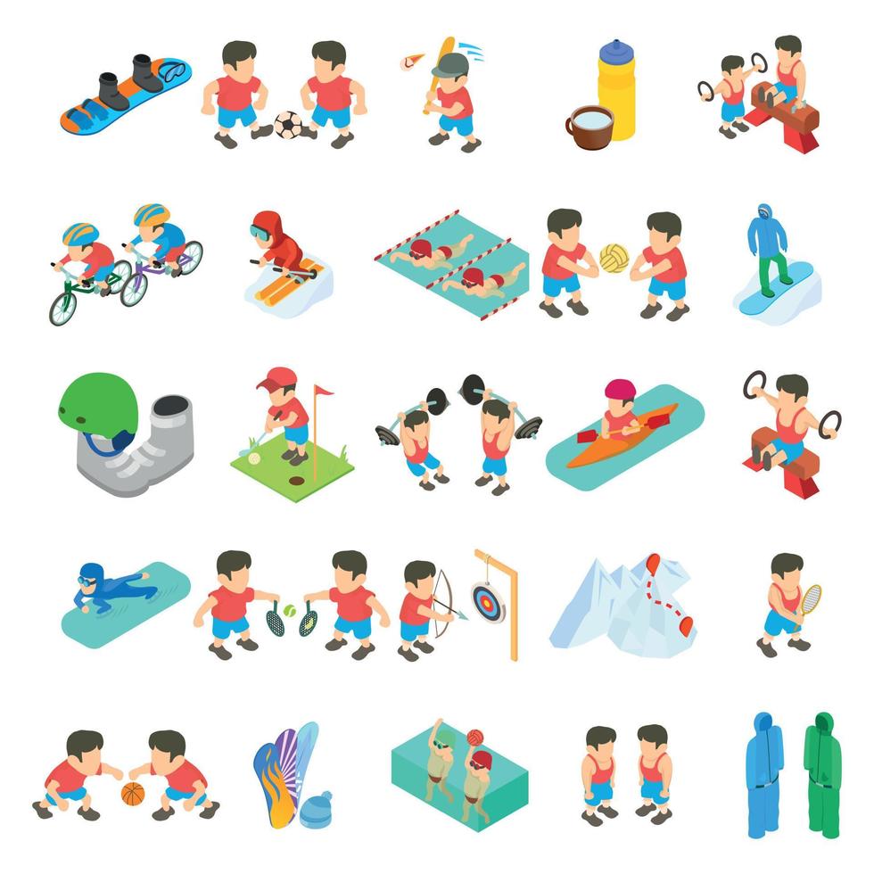 sport competitie iconen set, isometrische stijl vector