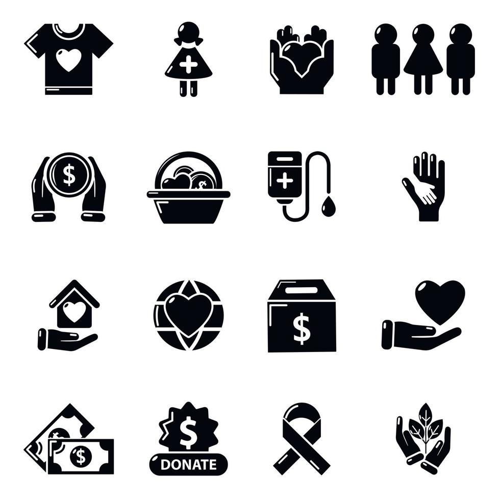 liefdadigheid iconen set, eenvoudige stijl vector