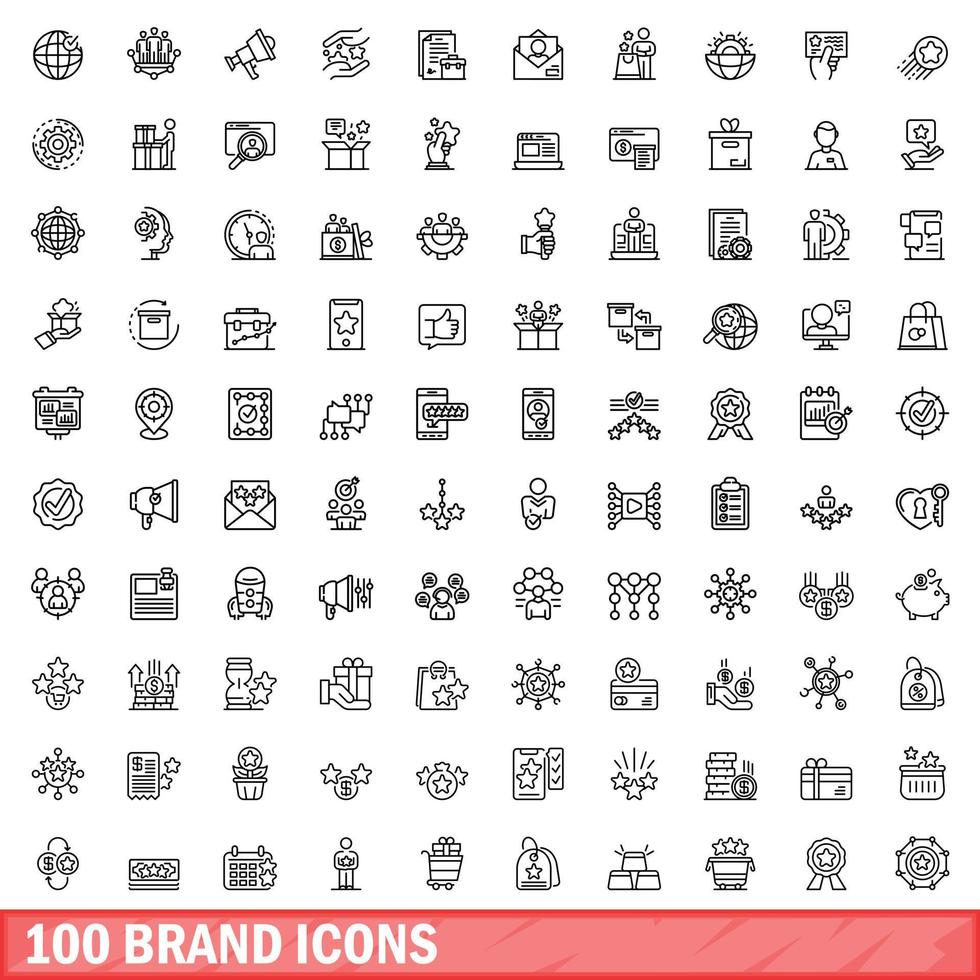 100 merk iconen set, Kaderstijl vector