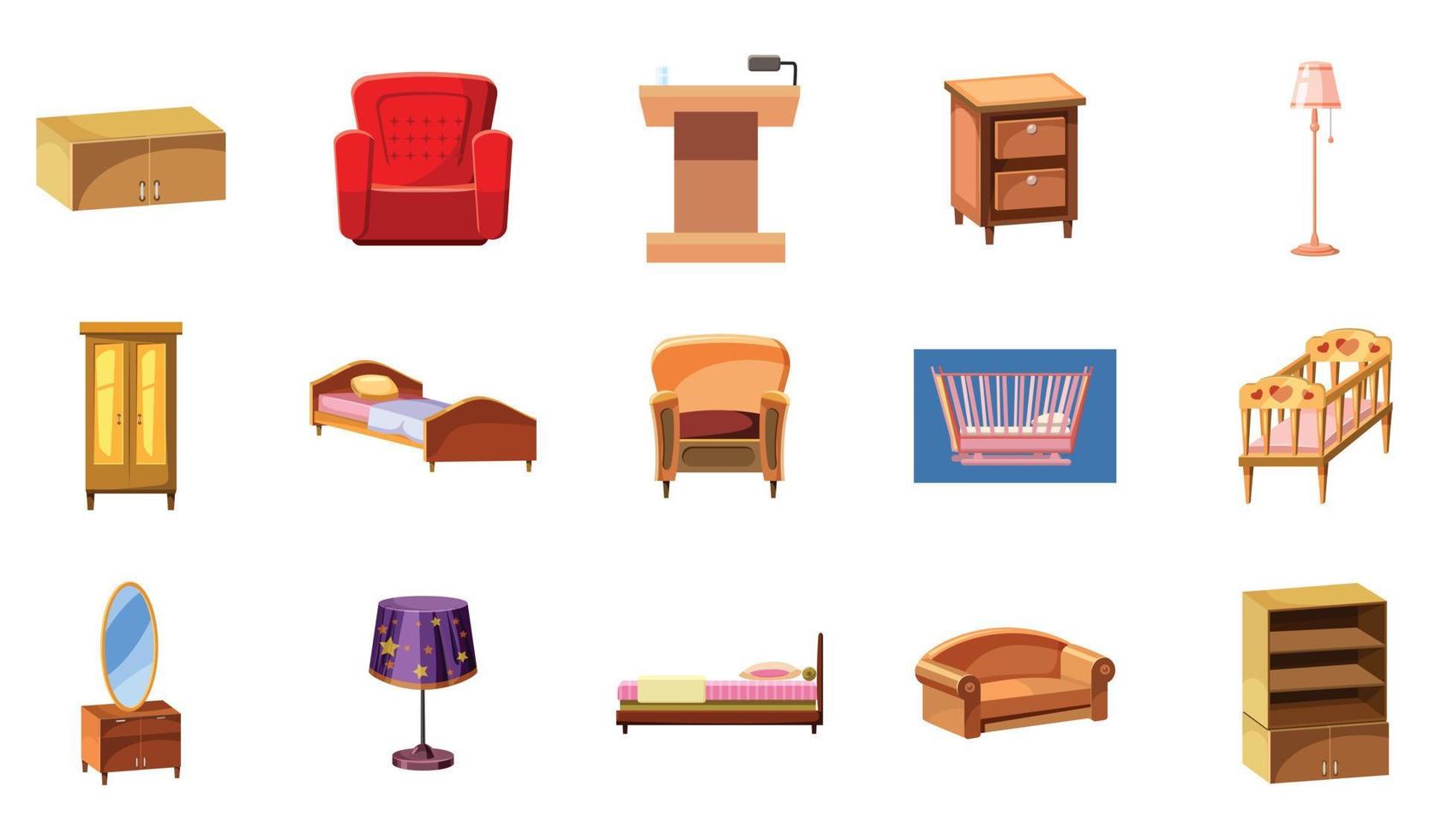 meubels pictogrammenset, cartoon stijl vector