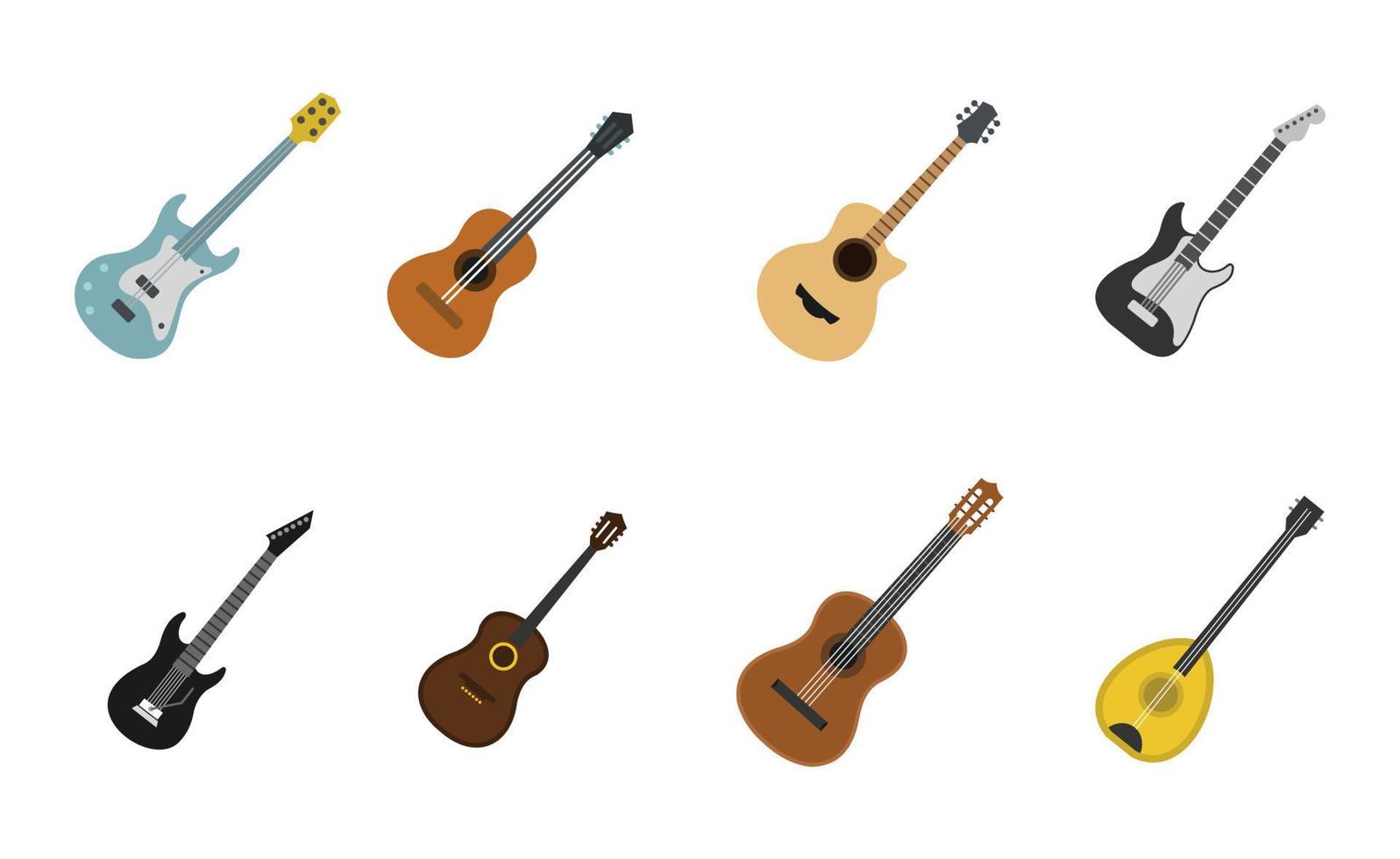 gitaar pictogrammenset, vlakke stijl vector