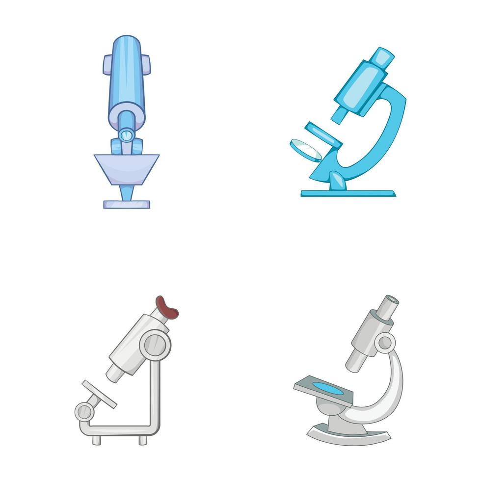 microscoop pictogrammenset, cartoon stijl vector