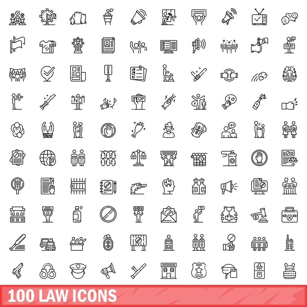 100 wet iconen set, Kaderstijl vector