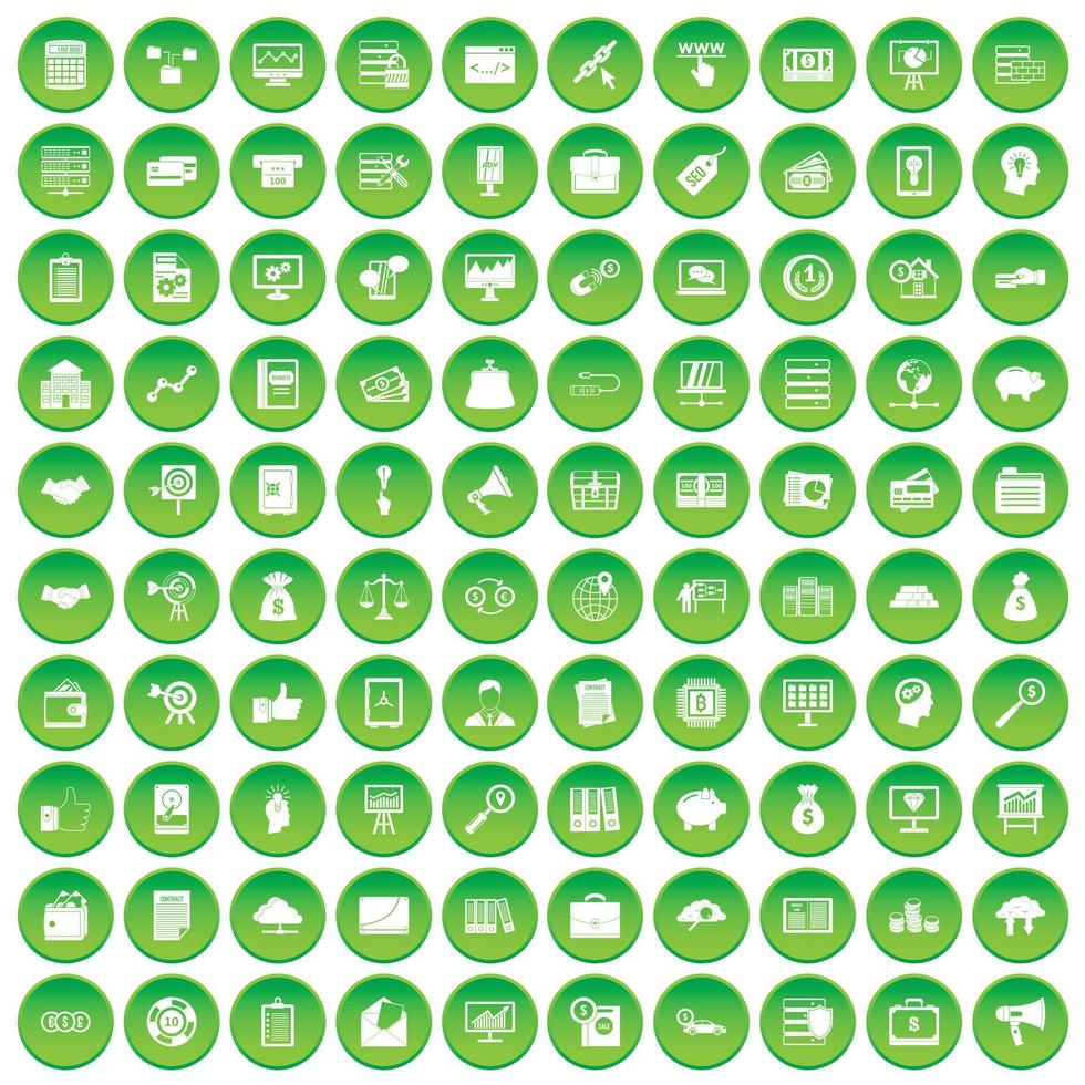 100 bedrijfsprocespictogrammen instellen groene cirkel vector