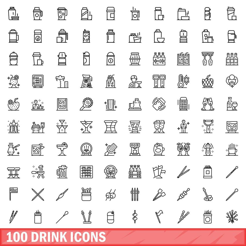 100 drank iconen set, Kaderstijl vector