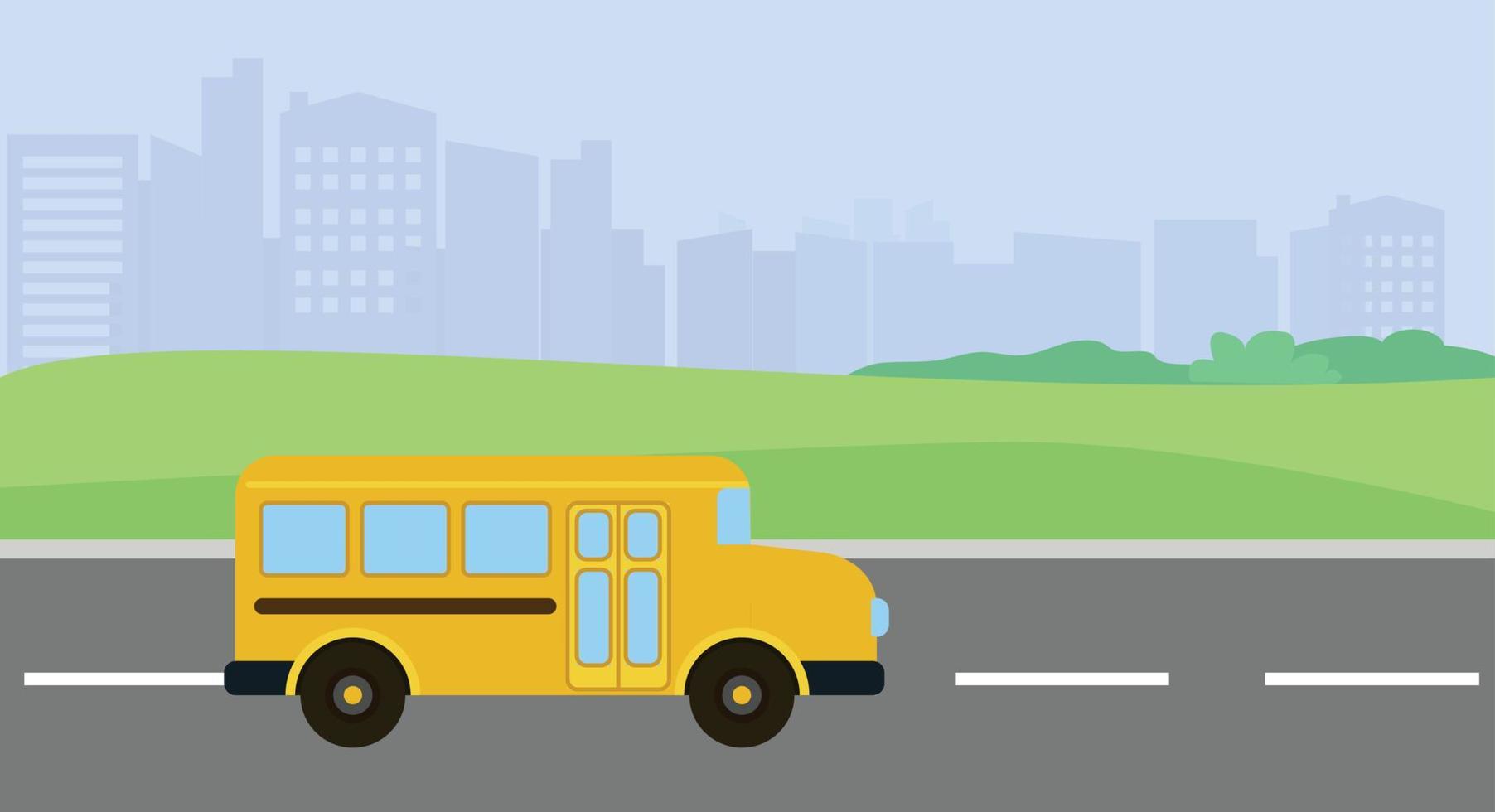 bus rijden naar school achtergrond, vlakke stijl vector