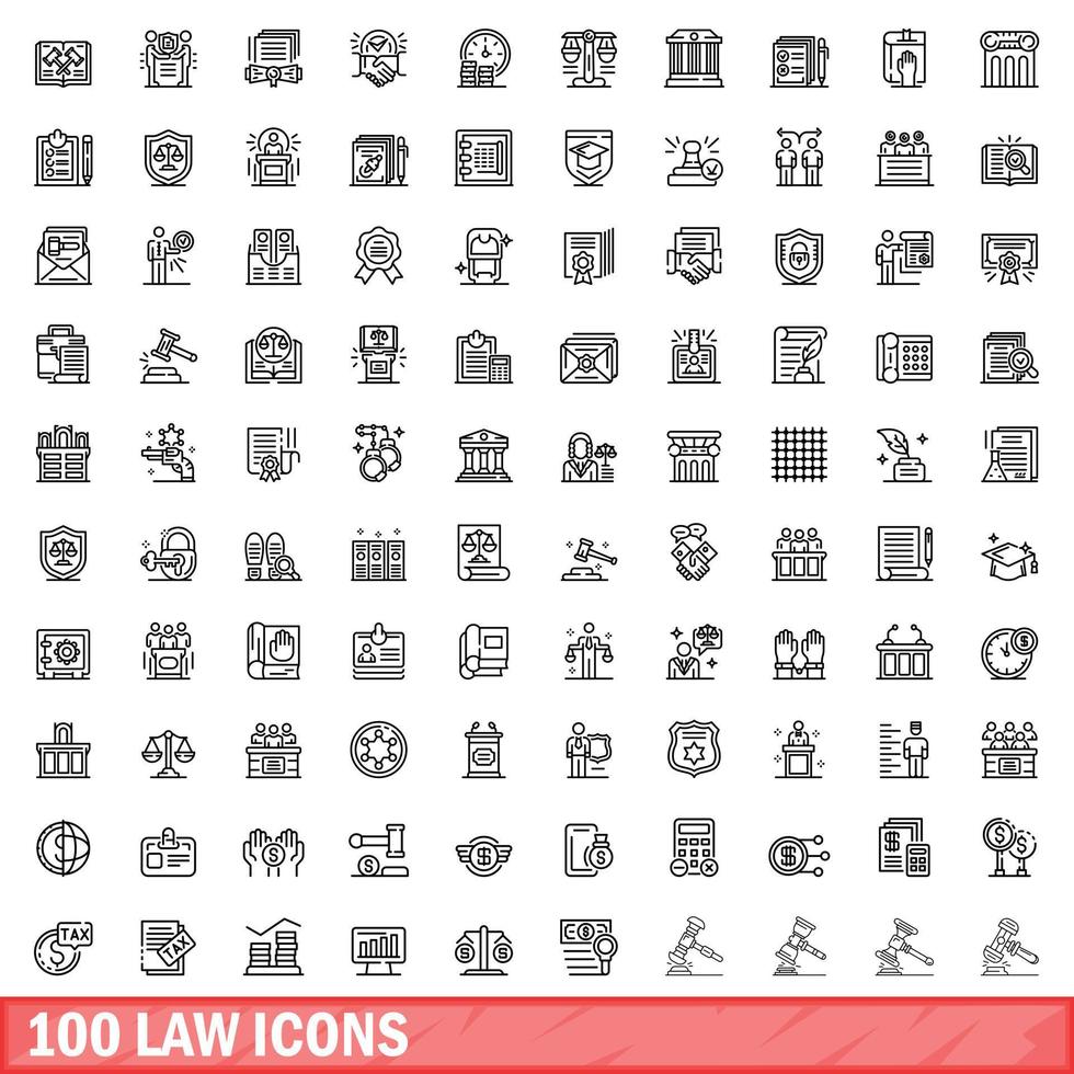 100 wet iconen set, Kaderstijl vector