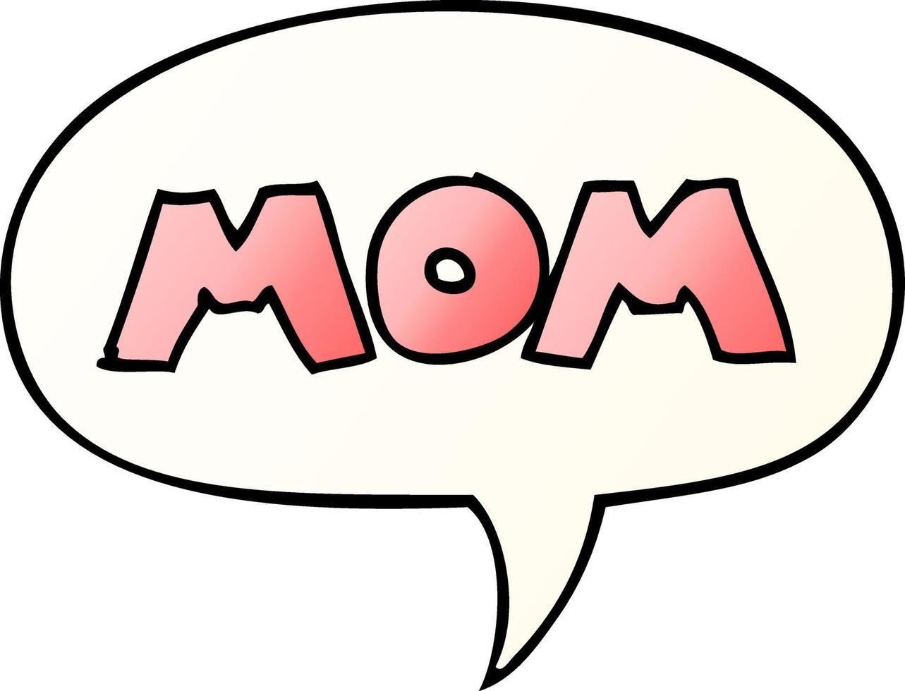 cartoon woord moeder en tekstballon in vloeiende verloopstijl vector