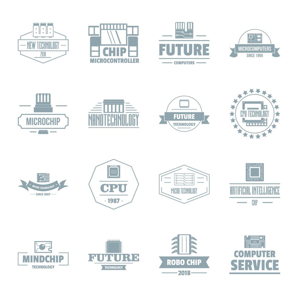 toekomstige computer logo iconen set, eenvoudige stijl vector