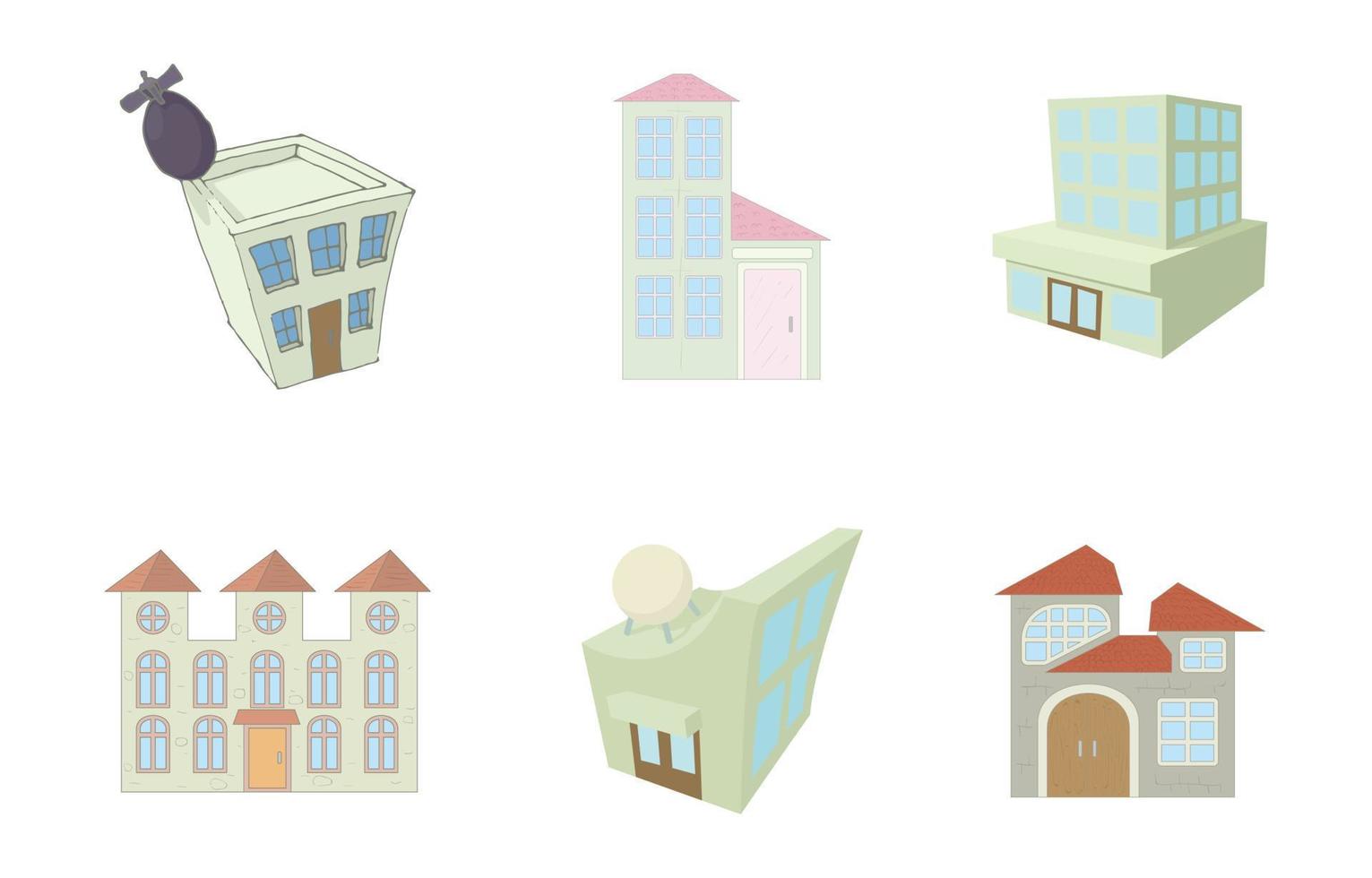 hemel gebouwen pictogrammenset, cartoon stijl vector