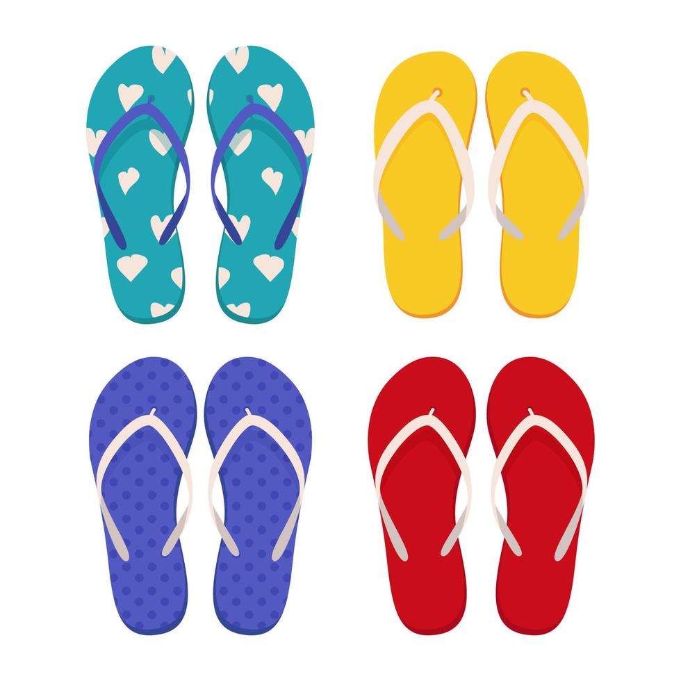 paar strandslippers. collectie mode-slippers. platte vectorillustratie vector