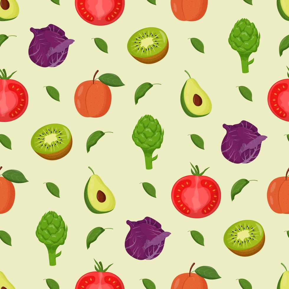 groenten en fruit naadloos patroon. vegetarisch eten, gezond eetconcept. platte vectorillustratie vector