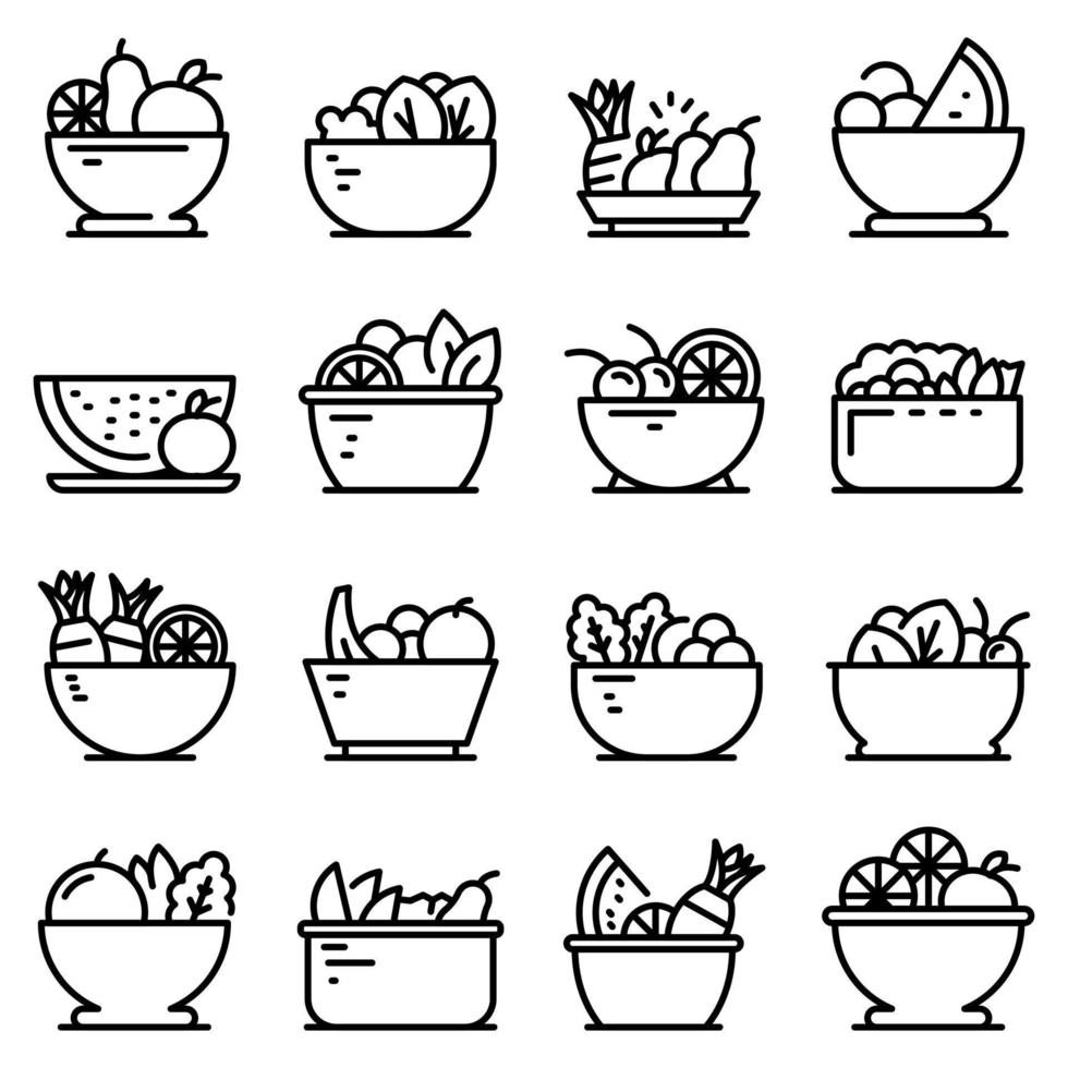 fruitsalade iconen set, Kaderstijl vector