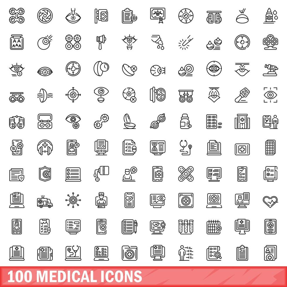 100 medische iconen set, Kaderstijl vector