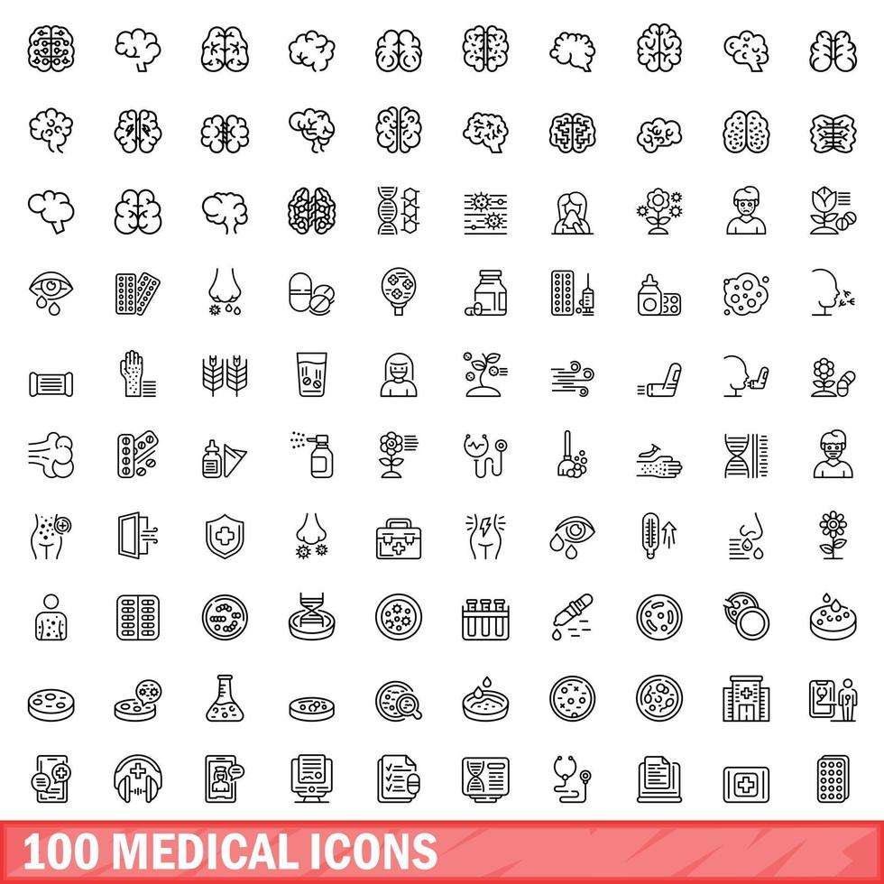 100 medische iconen set, Kaderstijl vector