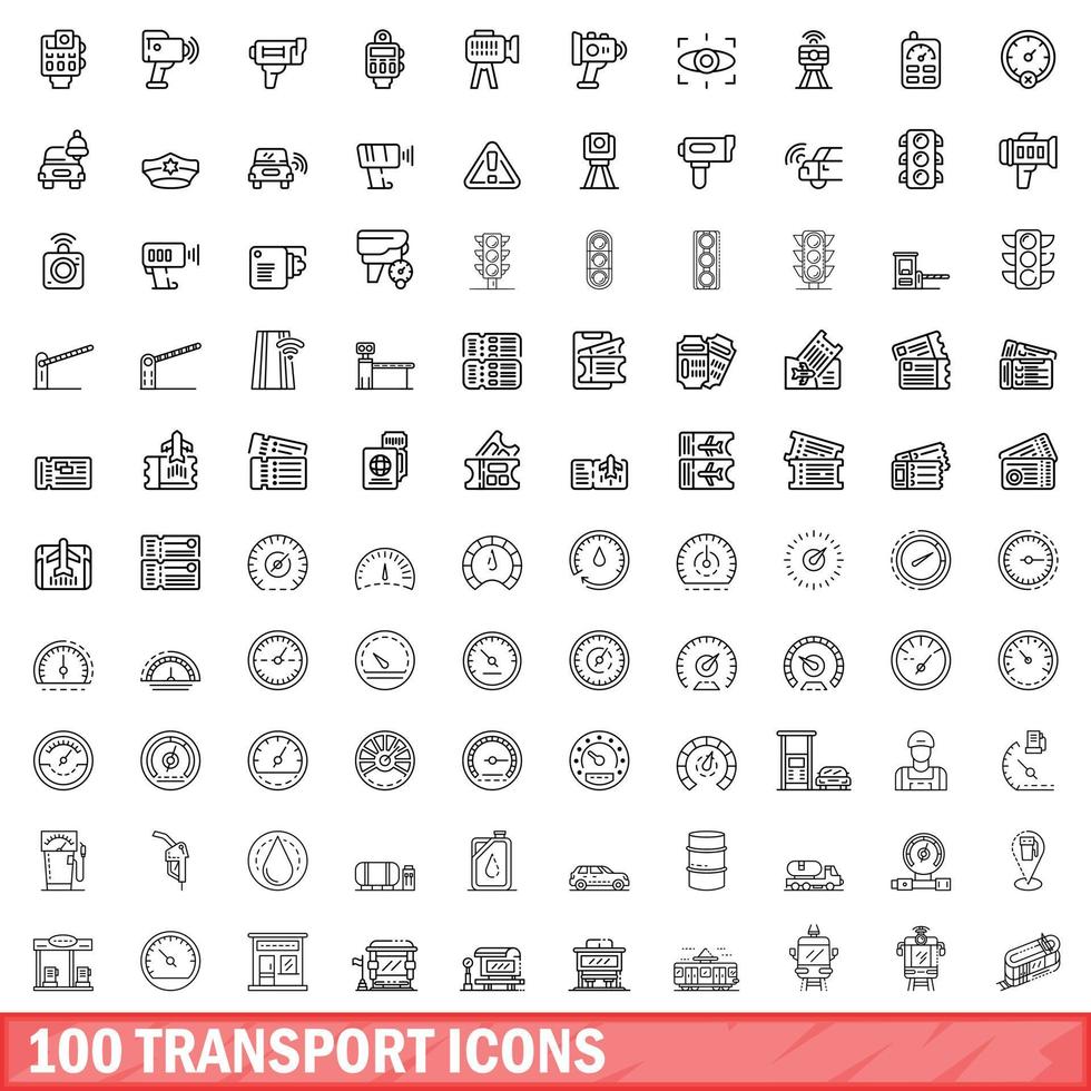 100 transport iconen set, Kaderstijl vector