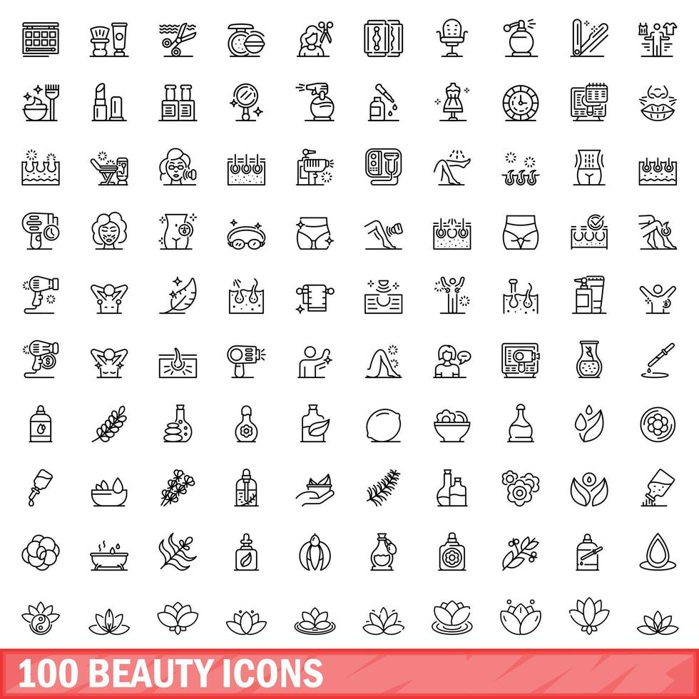 100 schoonheid iconen set, Kaderstijl vector