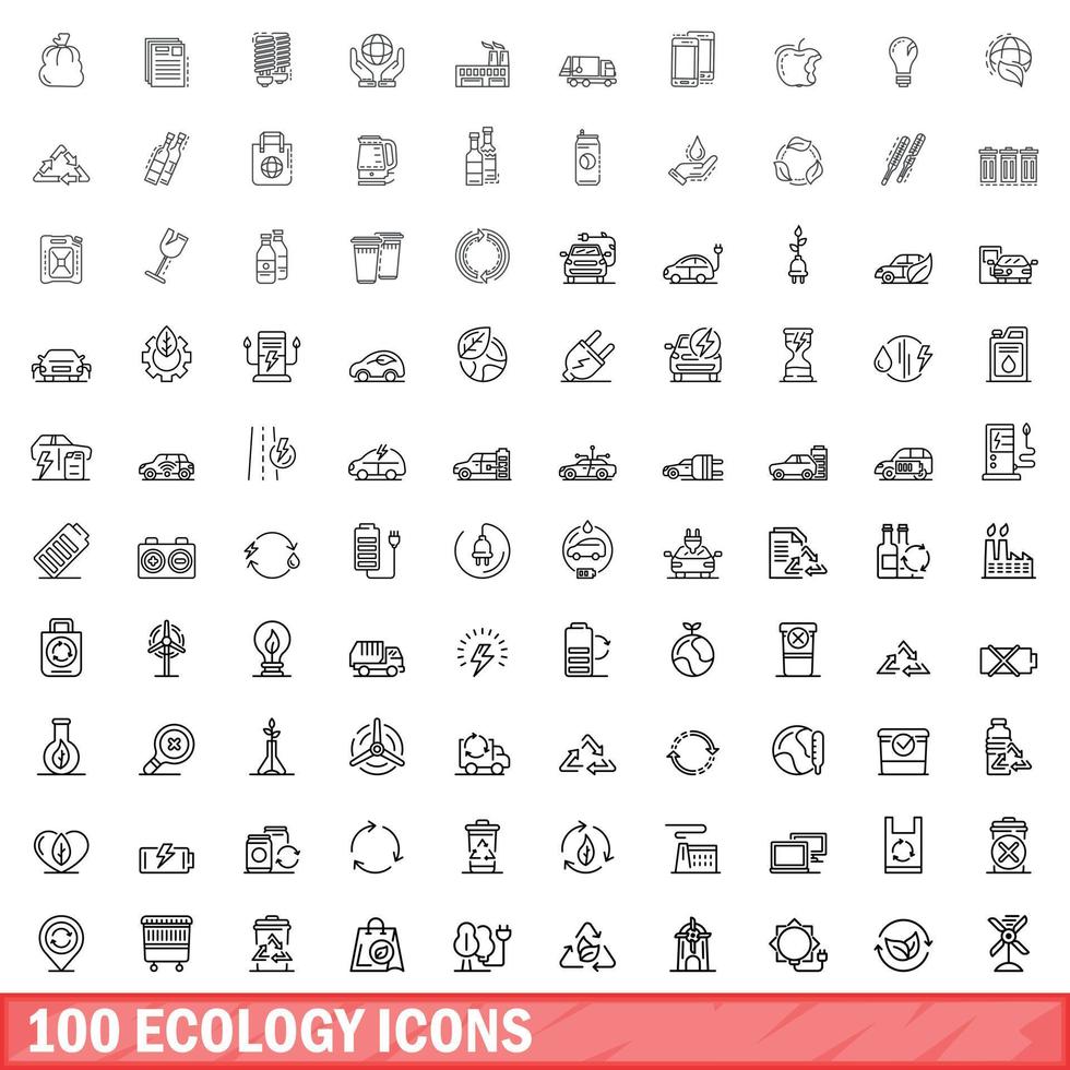 100 ecologie iconen set, Kaderstijl vector