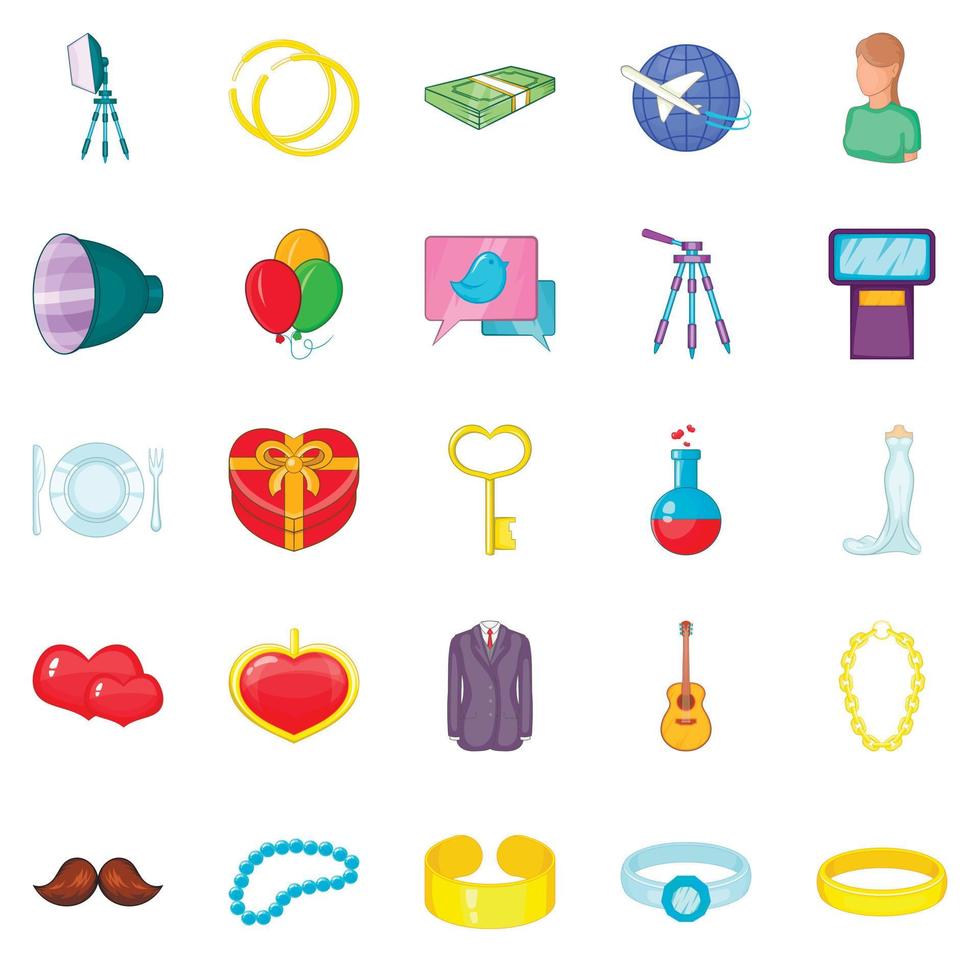 liefde iconen set, cartoon stijl vector