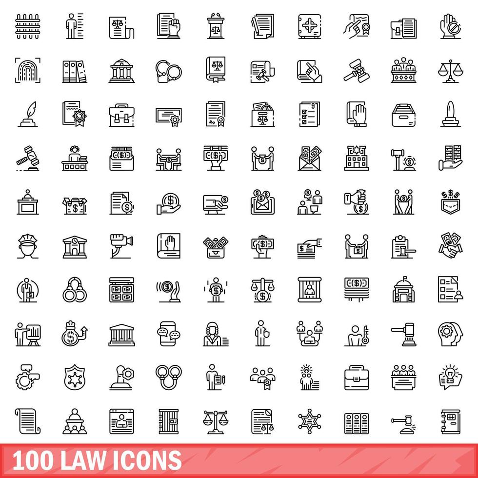 100 wet iconen set, Kaderstijl vector