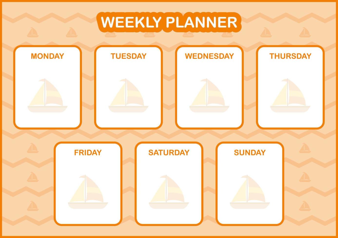 dag- en weekplanner met zeilboot vector