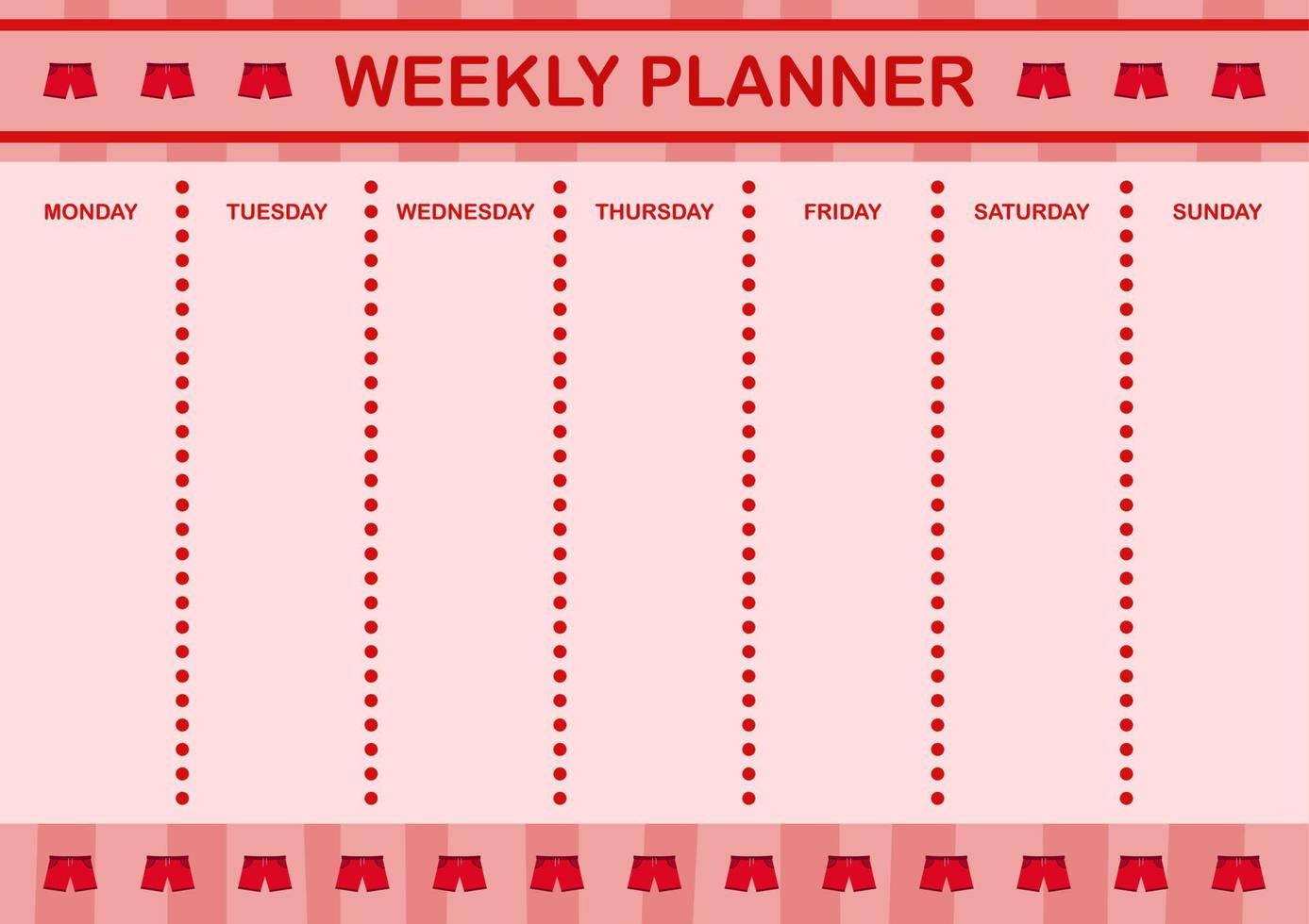 dag- en weekplanner met korte broek vector