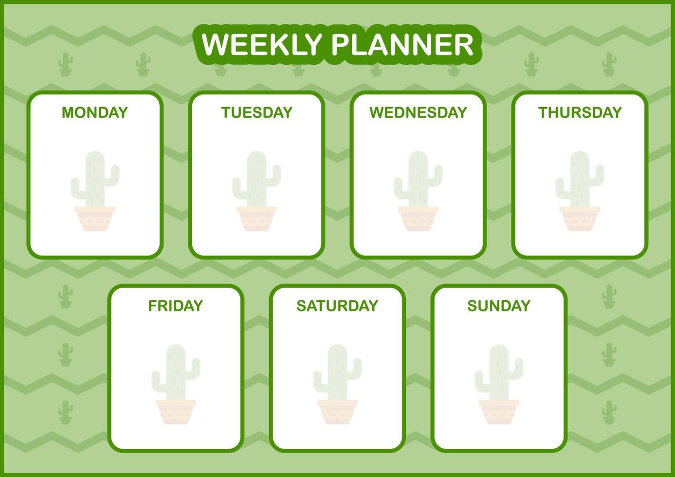 dag- en weekplanner met cactus vector