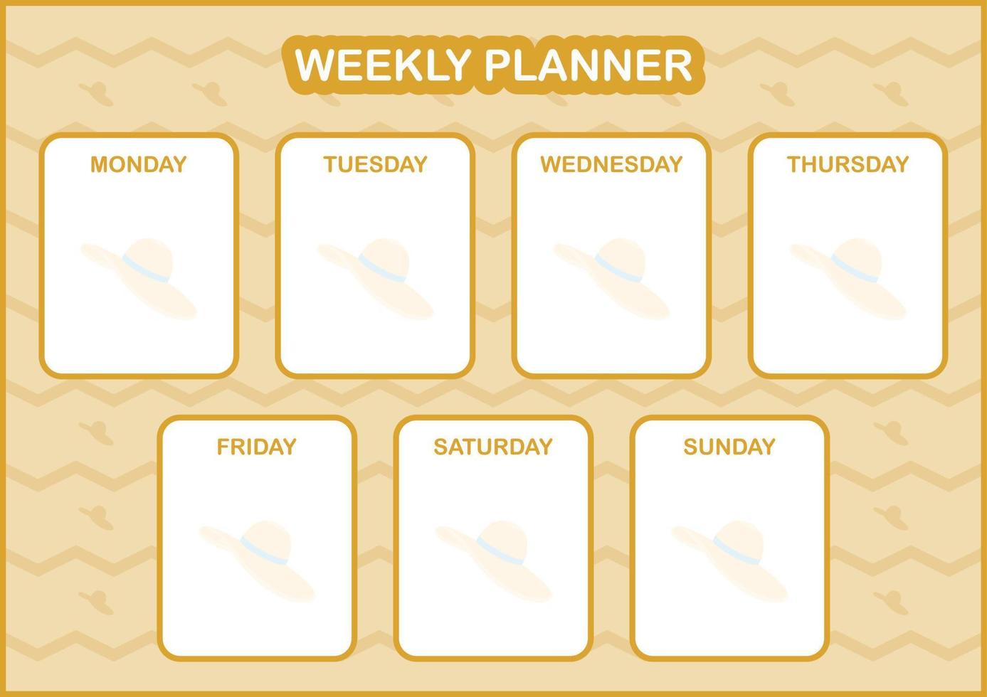 dagelijkse en wekelijkse planner met dameshoed vector