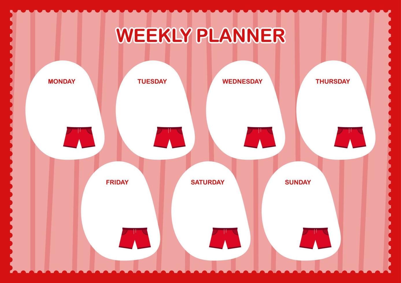 dag- en weekplanner met korte broek vector