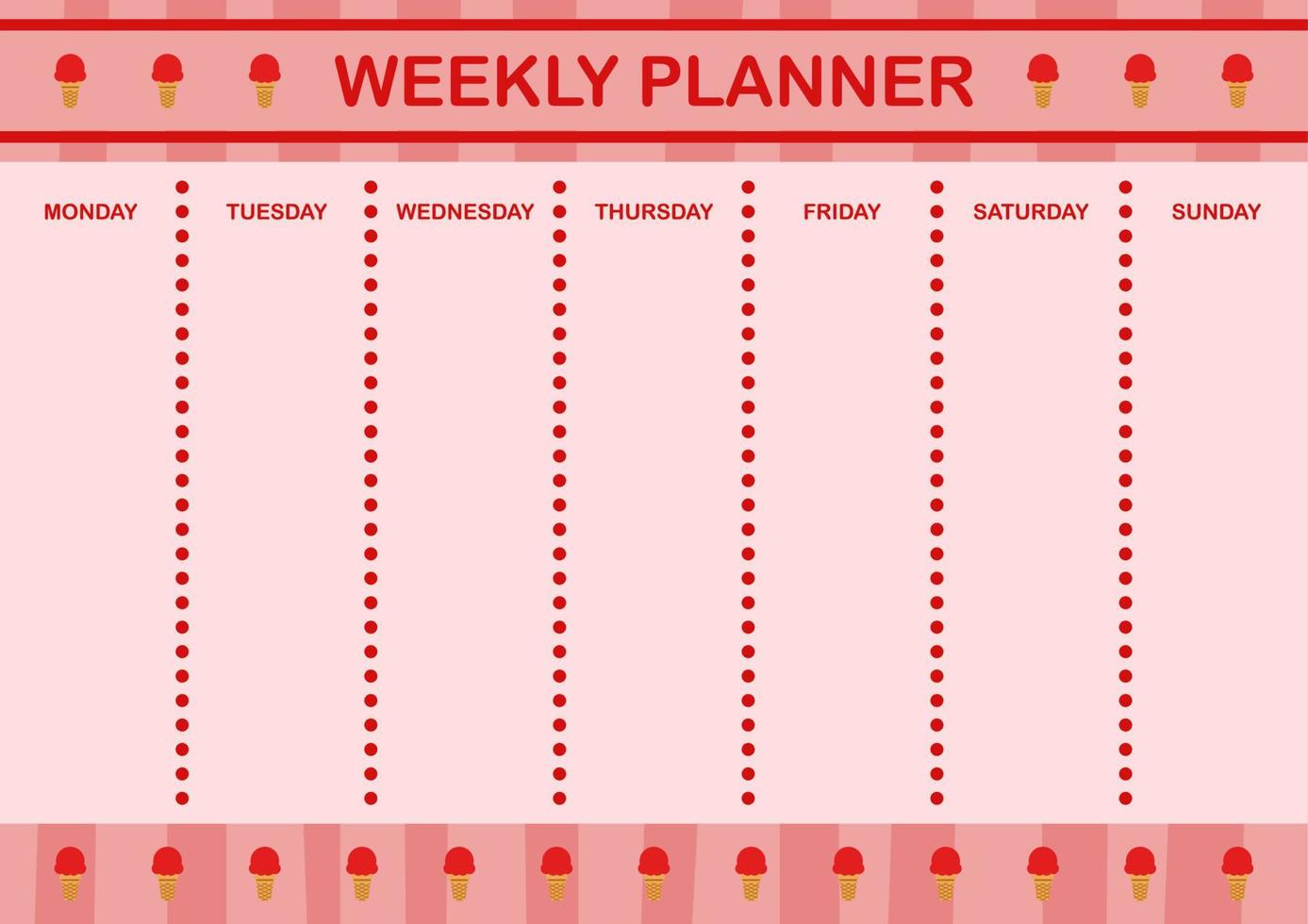 dag- en weekplanner met ijs vector