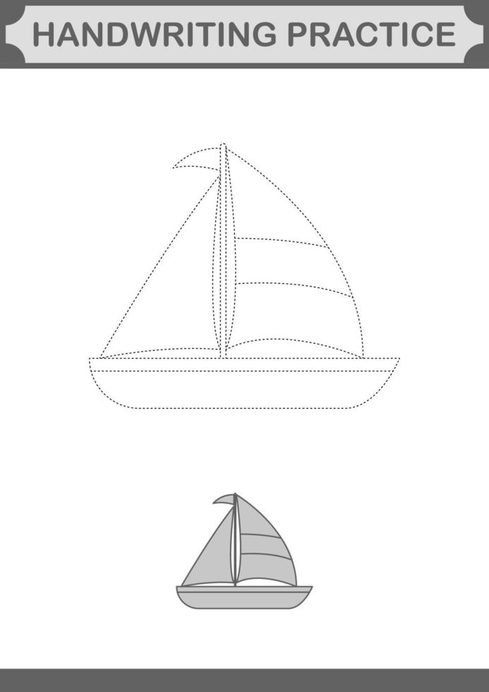 handschriftoefening met zeilboot. werkblad voor kinderen vector