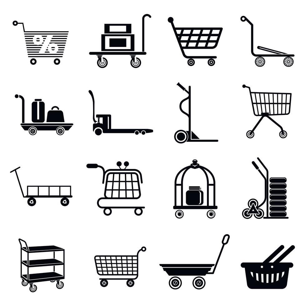 winkelwagen typen iconen set, eenvoudige stijl vector