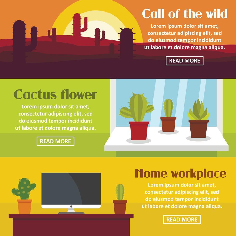 cactus ruimte banner horizontale set, vlakke stijl vector