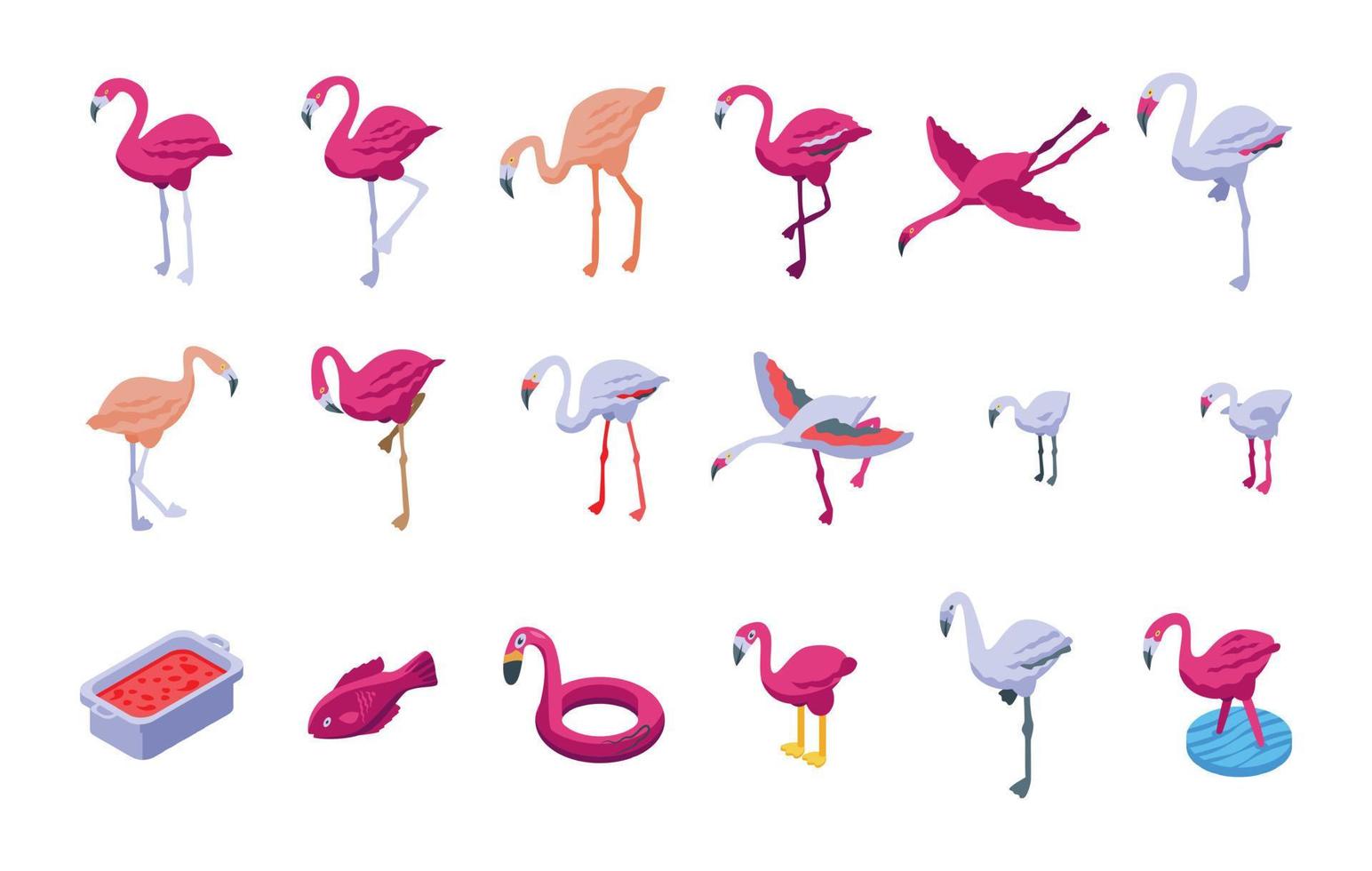 flamingo iconen set, isometrische stijl vector