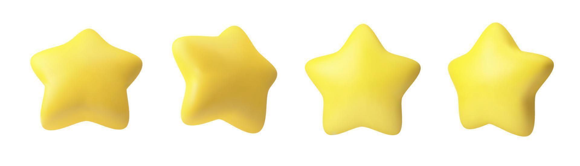 vectorillustratie van 3D-realistische mollige sterren. een set gele sterren van verschillende kanten voor mobiele applicaties en website-ontwerp. vector