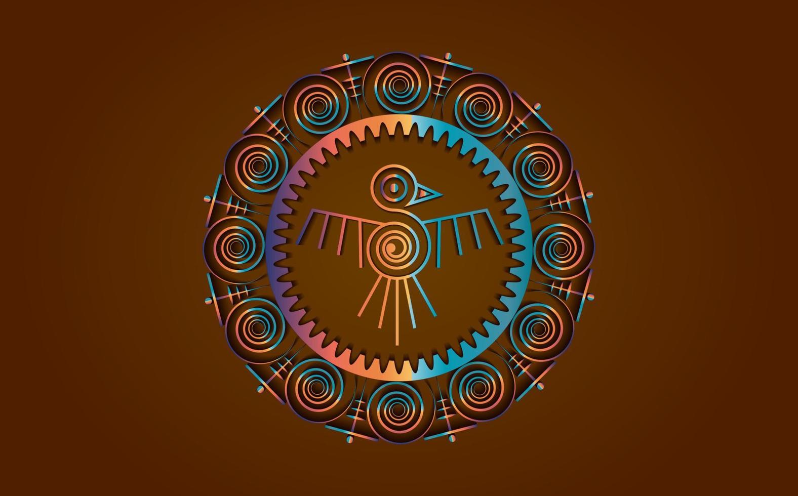 Azteekse vogel ronde frame teken geïsoleerd oude religie symbool. vector maya fantastisch dier kleurrijk pictogram. Amerikaanse cultuurtotem, tribale etnische mascotte. mexico geschiedenispatroon, Indiase of Peruaanse vogel