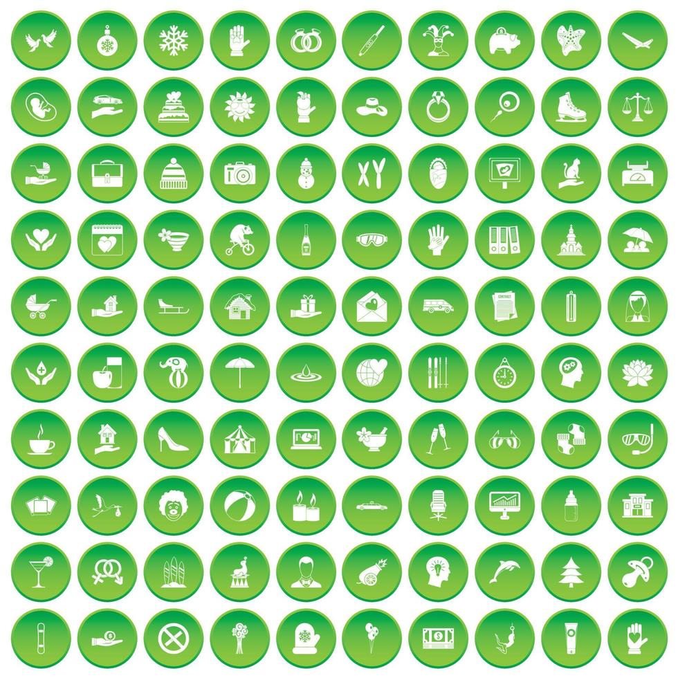 100 vreugdepictogrammen instellen groene cirkel vector