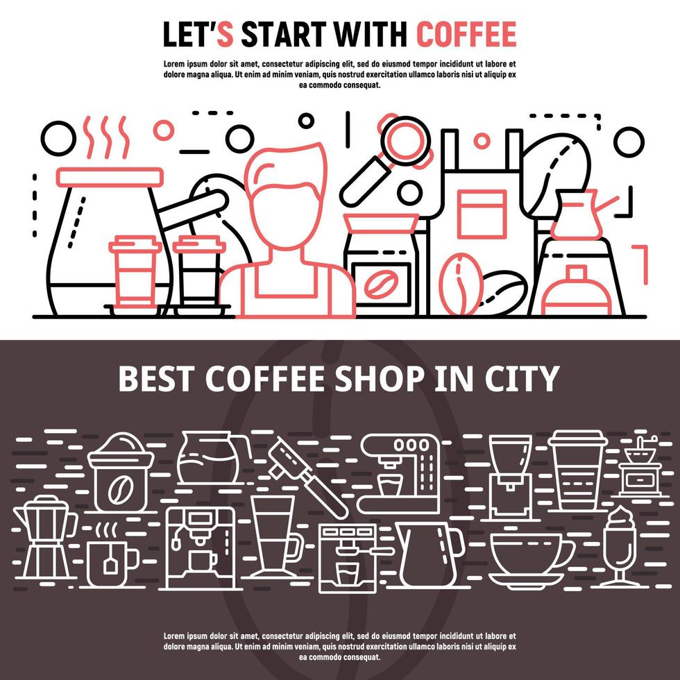 barista-bannerset, Kaderstijl vector