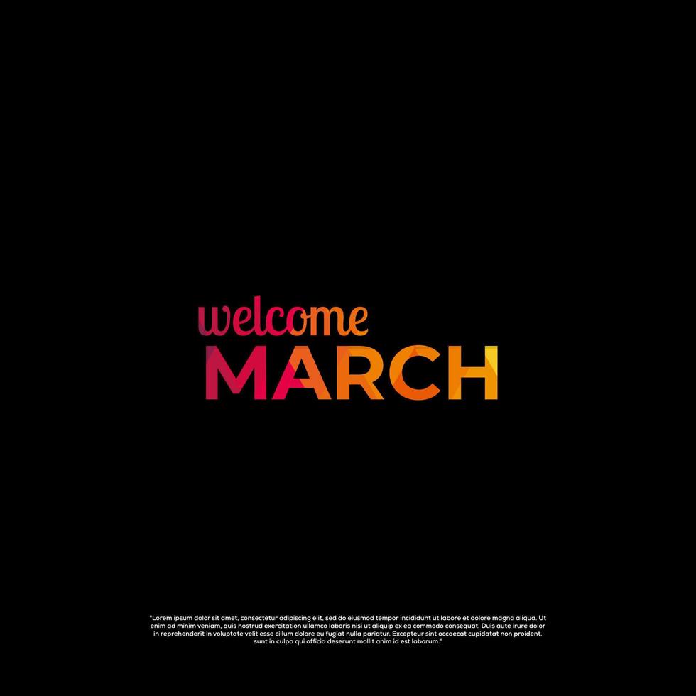welkom maart kleurrijk ontwerp met zwarte achtergrond vector