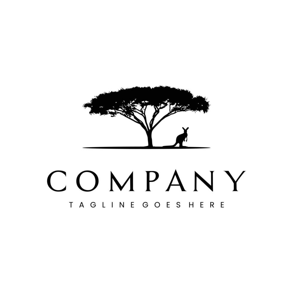 Afrikaanse acaciaboom met kngoeroe silhouet voor safari avontuur logo ontwerp vector