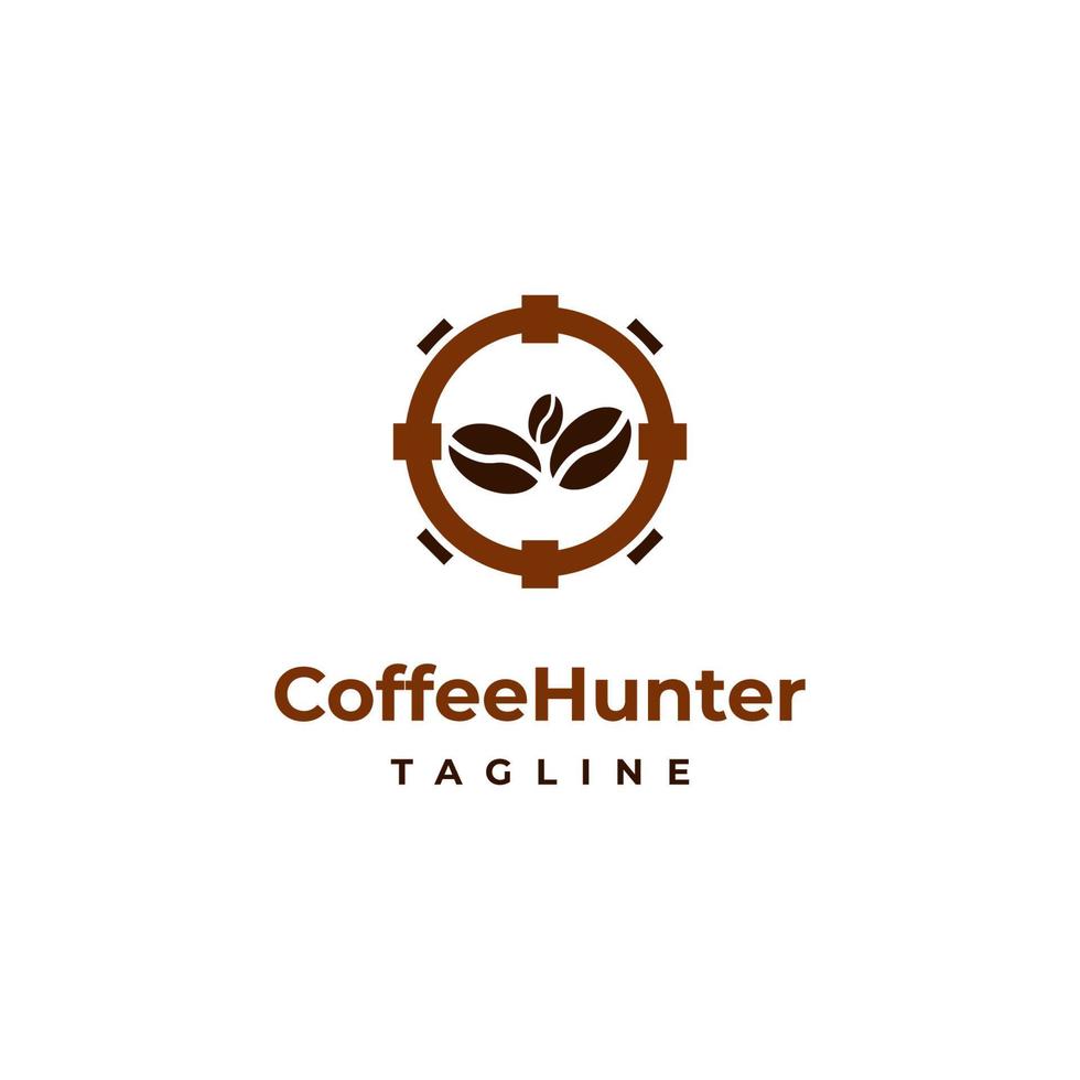 vector koffie doel logo ontwerpconcept, koffie jager logo pictogrammalplaatje, koffieboon met reikwijdte logo