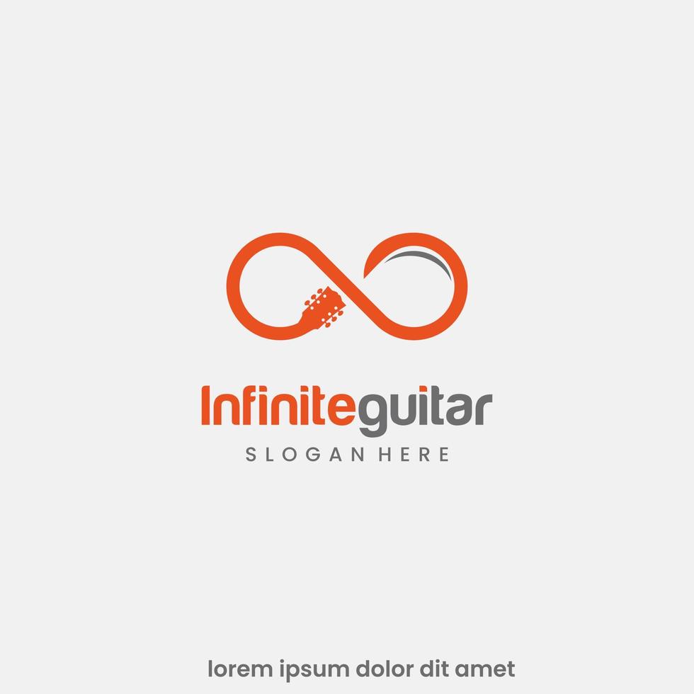 muziek oneindig logo ontwerp, oneindigheidssymbool met gitaar nek logo modern concept vector