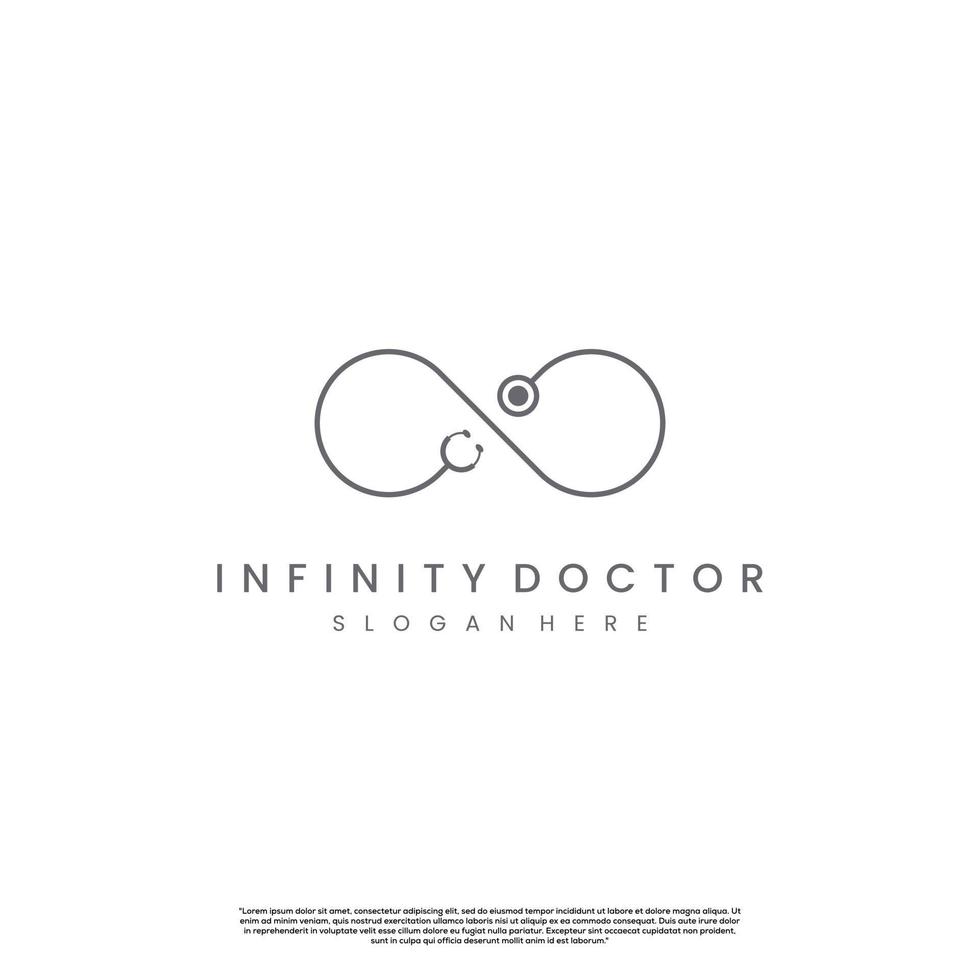 oneindig arts logo ontwerp op geïsoleerde achtergrond, oneindigheidssymbool combineren met stethoscoop logo concept vector