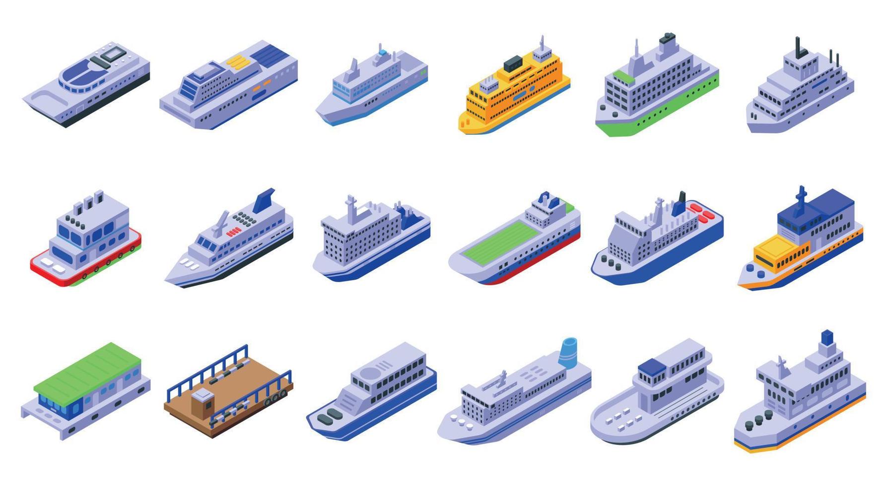 veerboot iconen set, isometrische stijl vector