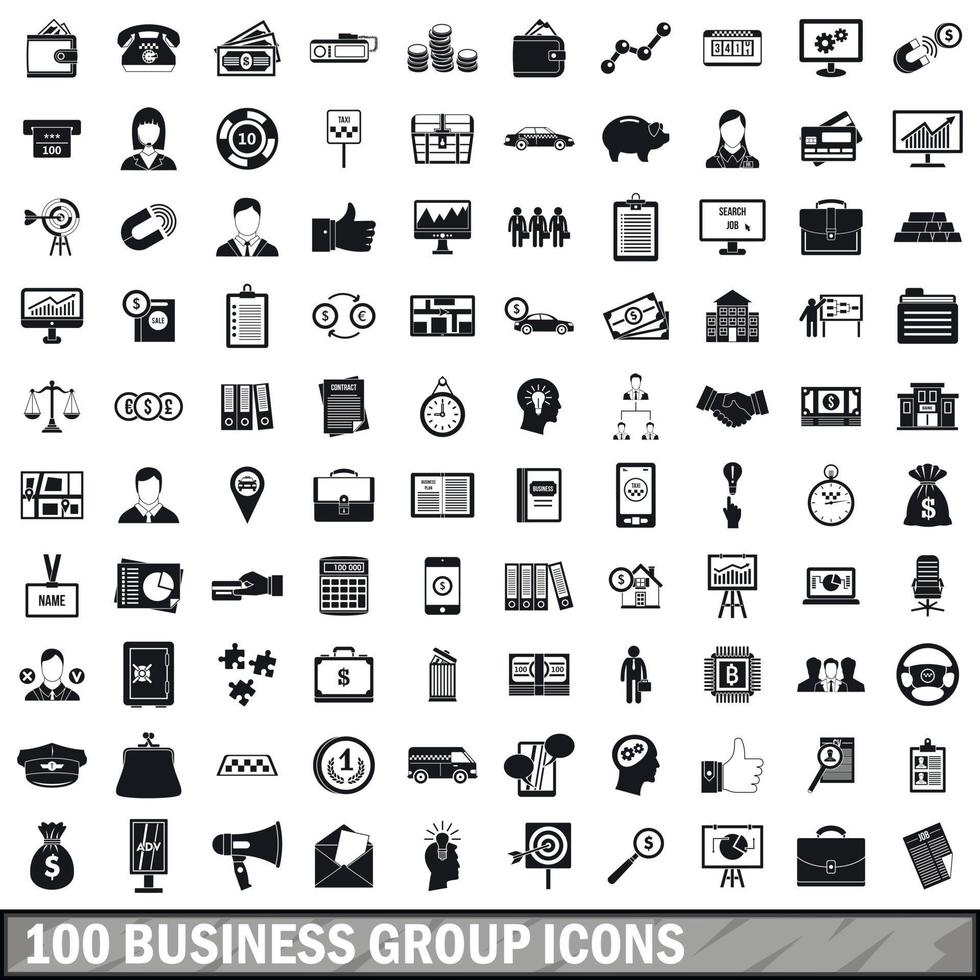 100 bedrijfsgroep iconen set, eenvoudige stijl vector