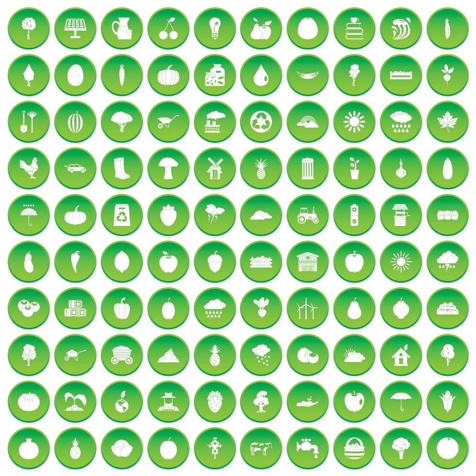 100 productiviteitspictogrammen instellen groene cirkel vector